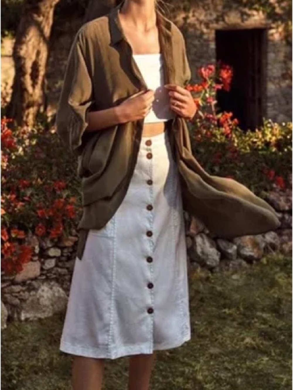 4/$20 - Akemi + Kin Riverine Mint Green Midi Linen Skirt Anthropologie (x-small)